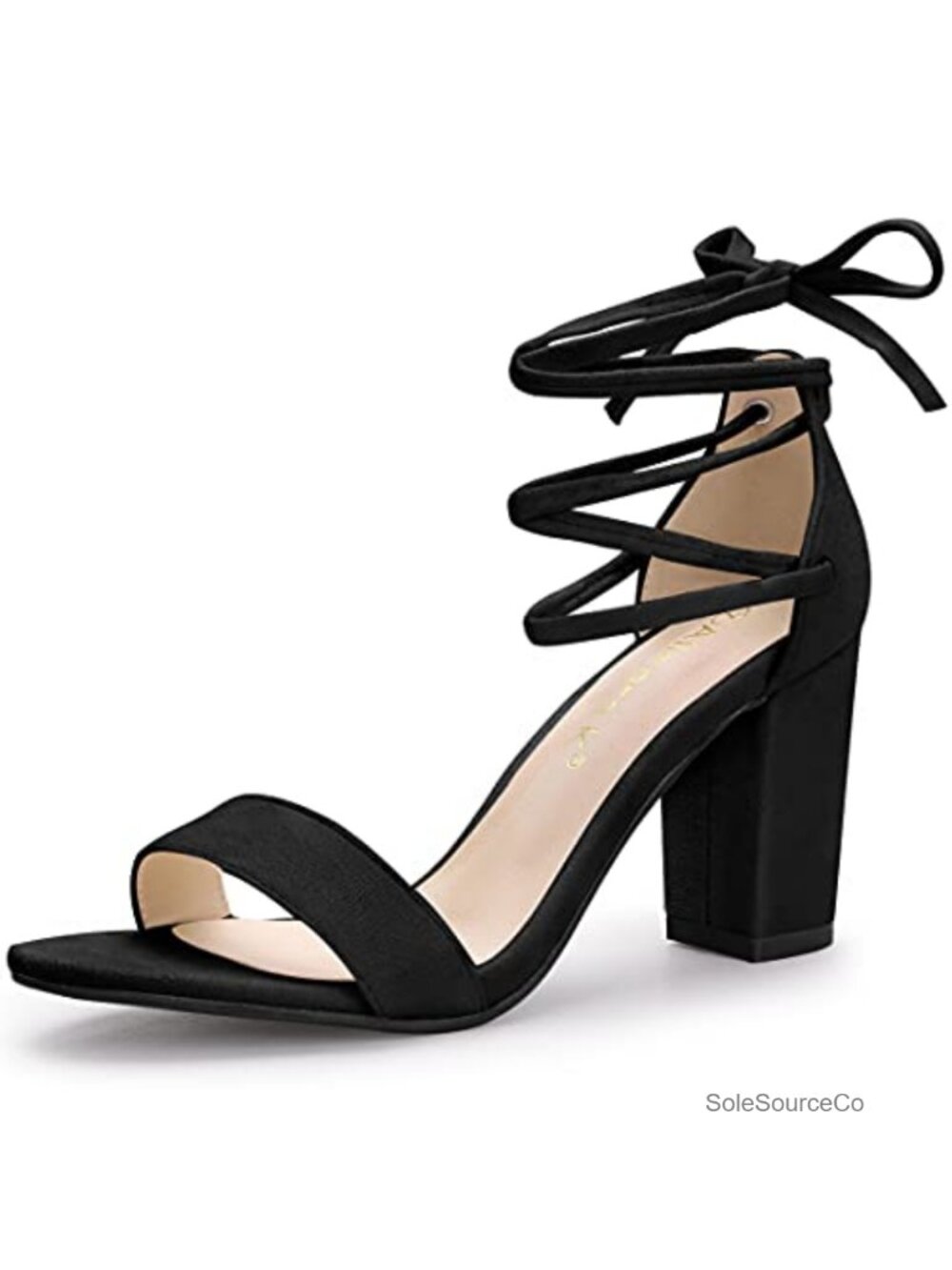 Faux Suede Tie Up Strappy Chunky High Heel Sandals Open Toe Block Heel